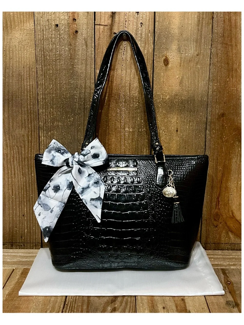 BRAHMIN. Asher Leather Croc Embossed Melbourne Tote with Free Scarf & Dust Bag.